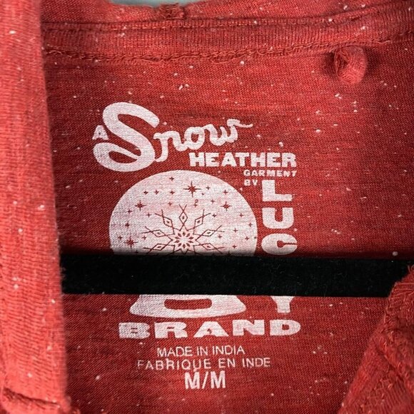 Lucky Brand Snow Heather Hoodie Pullover Mens Medium Red White Speckled - Picture 4 of 9
